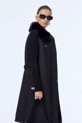 Kürk Yaka Kemerli Siyah Yelek Y-0098