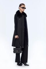 Kürk Yaka Kemerli Siyah Yelek Y-0098