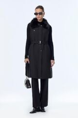 Kürk Yaka Kemerli Siyah Yelek Y-0098