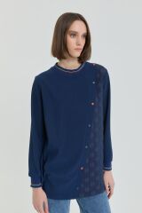 (252TN4254NH.1)Ribana Detaylı Örme Tunik Lacivert