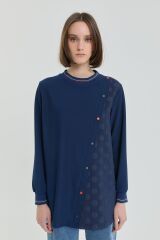 (252TN4254NH.1)Ribana Detaylı Örme Tunik Lacivert