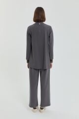 (252TN4254NH.1)Ribana Detaylı Örme Tunik Füme