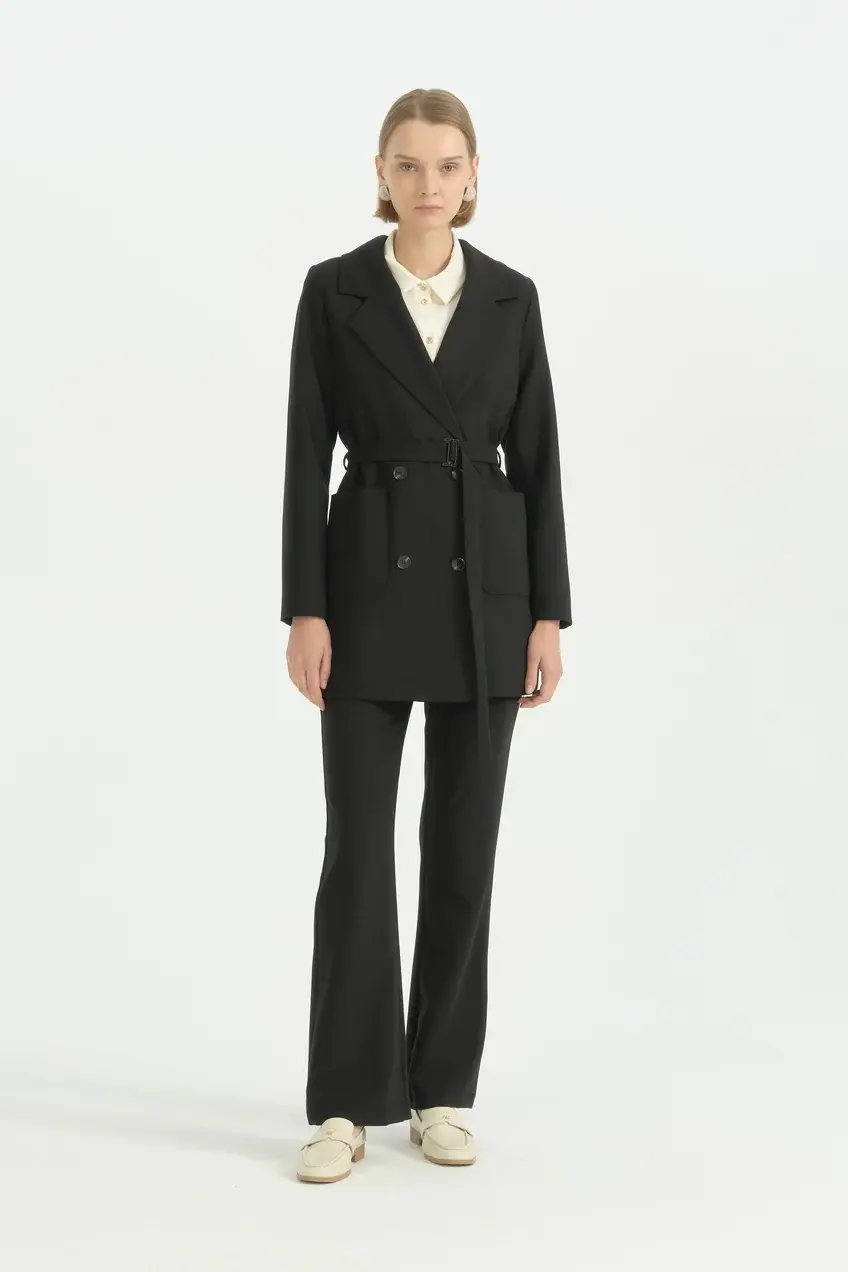 Torba Kesitli Hafif Dar Blazer Ceket - Siyah 262CK4031NH.1