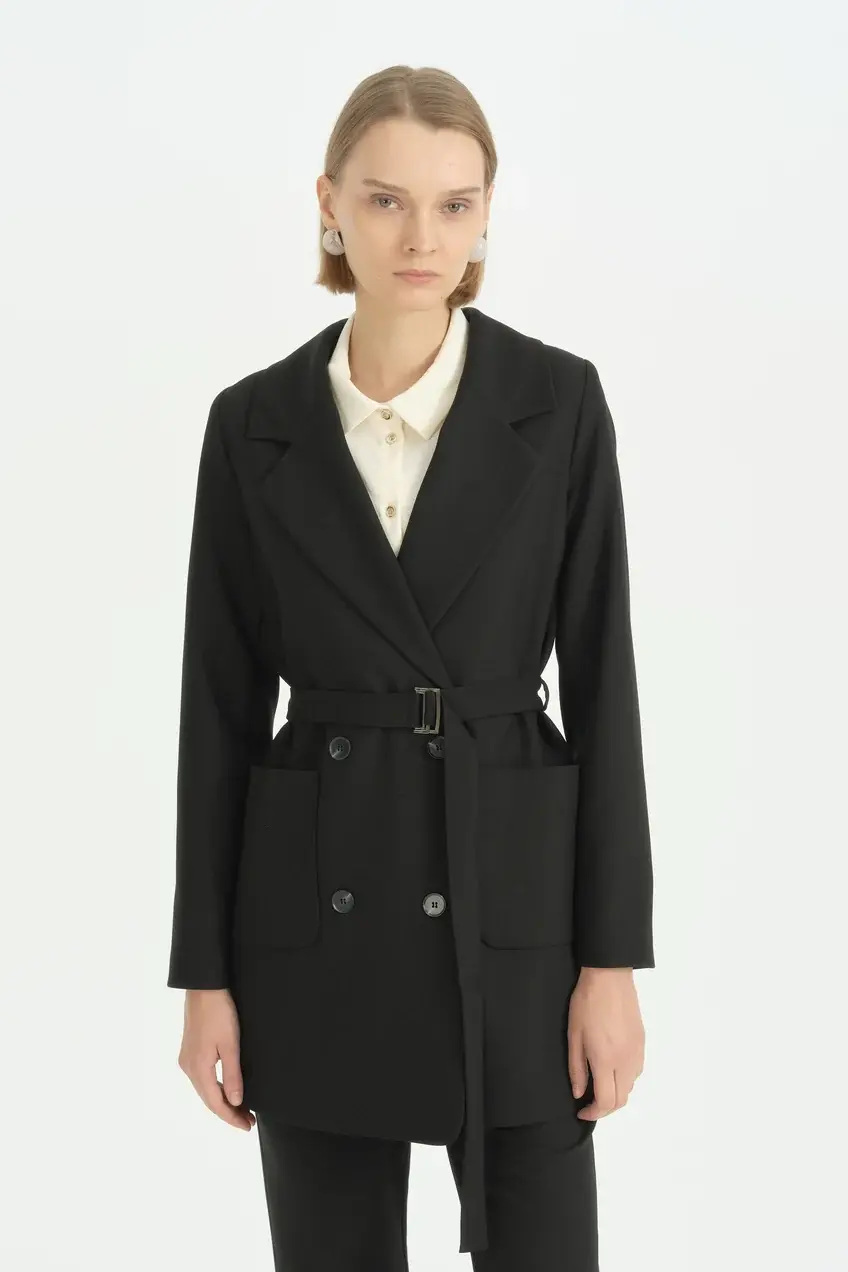 Torba Kesitli Hafif Dar Blazer Ceket - Siyah 262CK4031NH.1